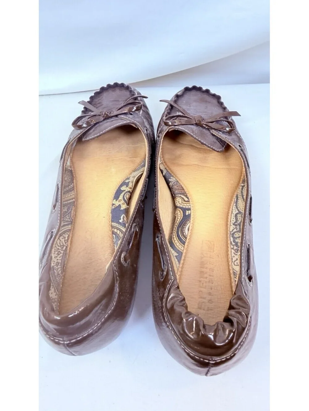 SPERRY Top Sider Brown Crinkle Patent Leather SANDPIPER Skimmer Flats Size 7.5 M